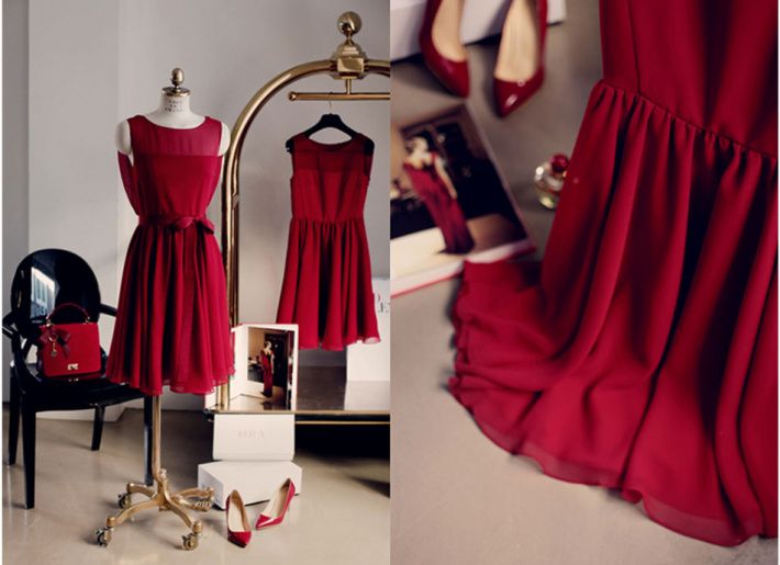 бордовое шифоновое платье